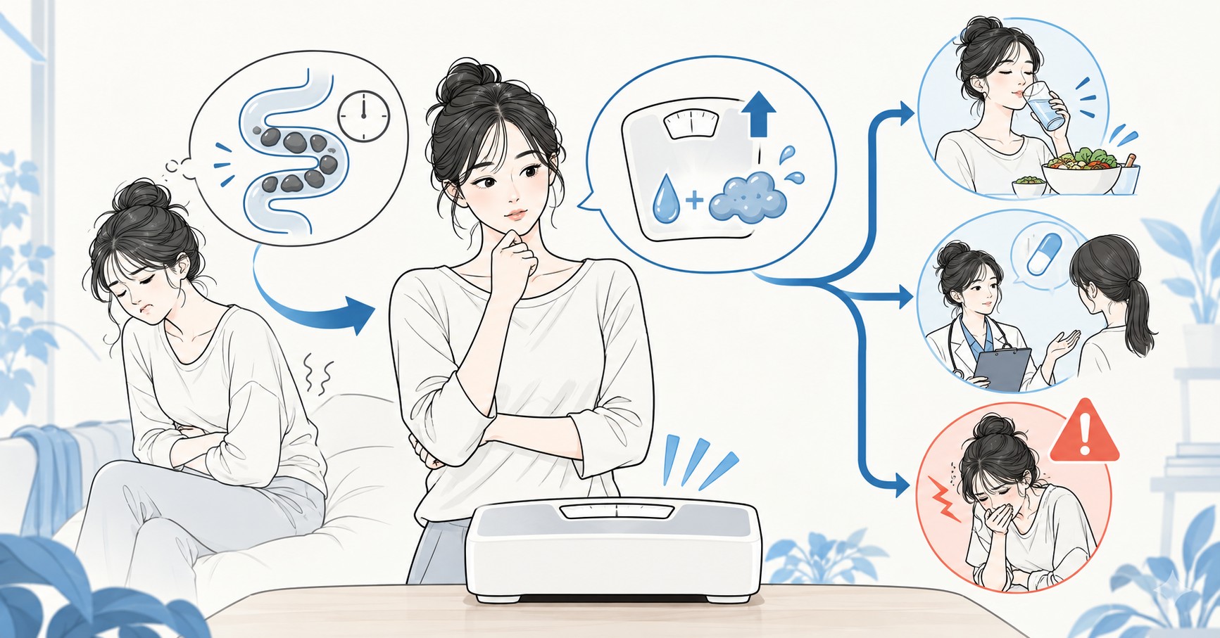 변비와 일시적 체중 급등을 지방 증가와 구분하는 그림